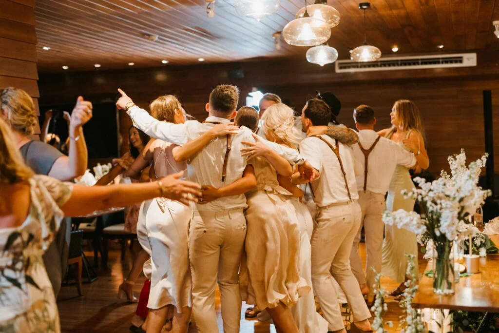 Real-Wedding-Maddison-Lachlan-Silavadee-Pool-Spa-Resort-Thailand-bride and groom dancing with groomsmen