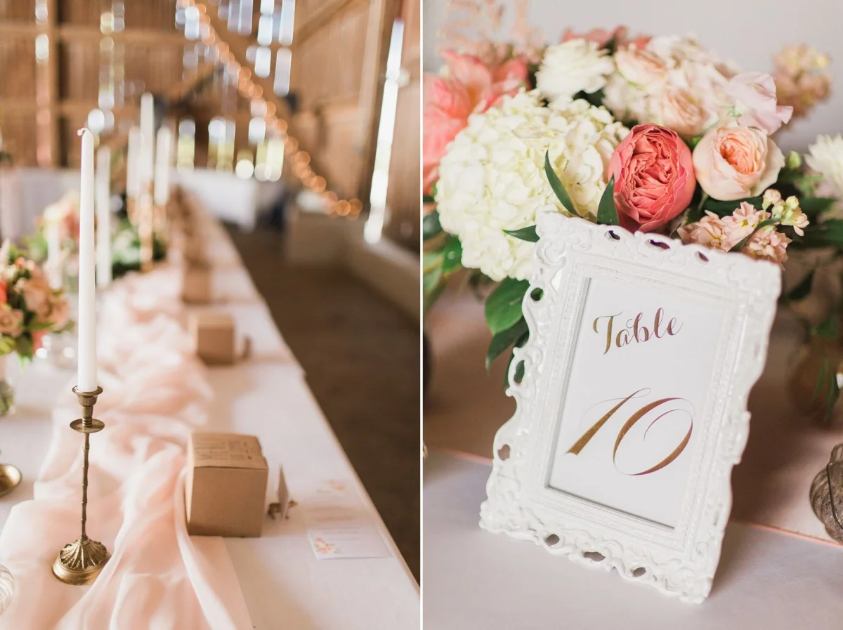 Elegant Barn Wedding Tablescape - A Romantic Modern-Vintage Wedding with an Elegant Barn Reception Romantic Modern-Vintage Wedding with an Elegant Barn Reception