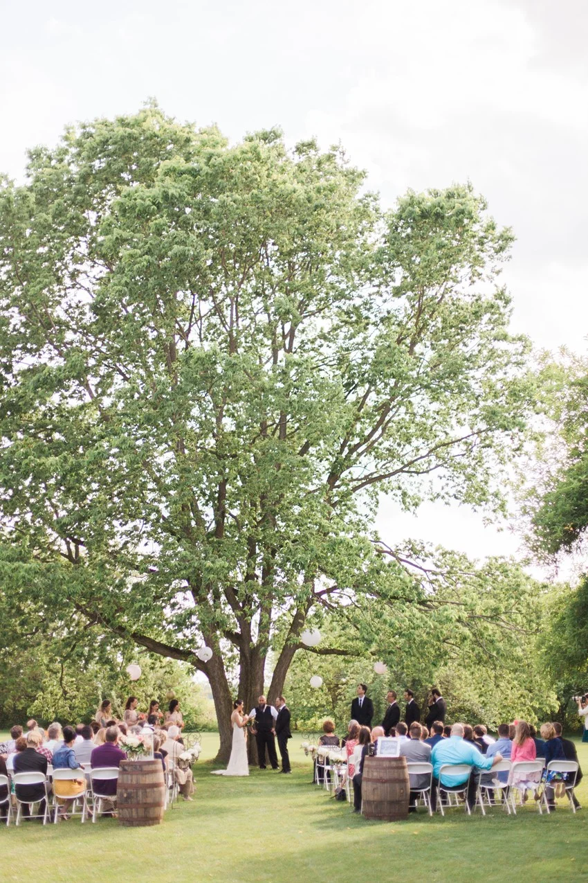 Outdoor Wedding Ceremony - A Romantic Modern-Vintage Wedding with an Elegant Barn Reception Romantic Modern-Vintage Wedding with an Elegant Barn Reception