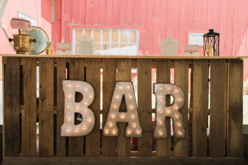 DIY Barn Wedding Bar - A Romantic Modern-Vintage Wedding with an Elegant Barn Reception Romantic Modern-Vintage Wedding with an Elegant Barn Reception
