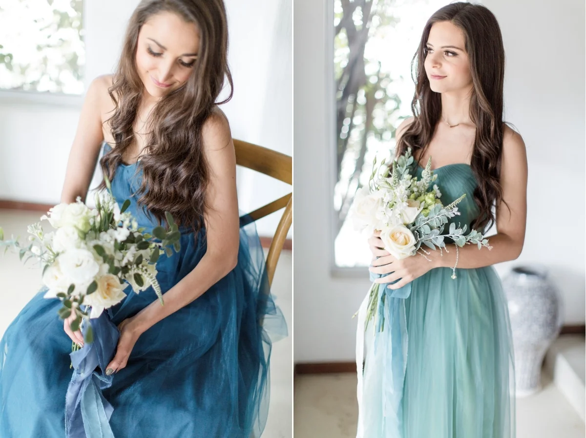Bridesmaids in Mismatched Tulle Bridesmaid Dresses
