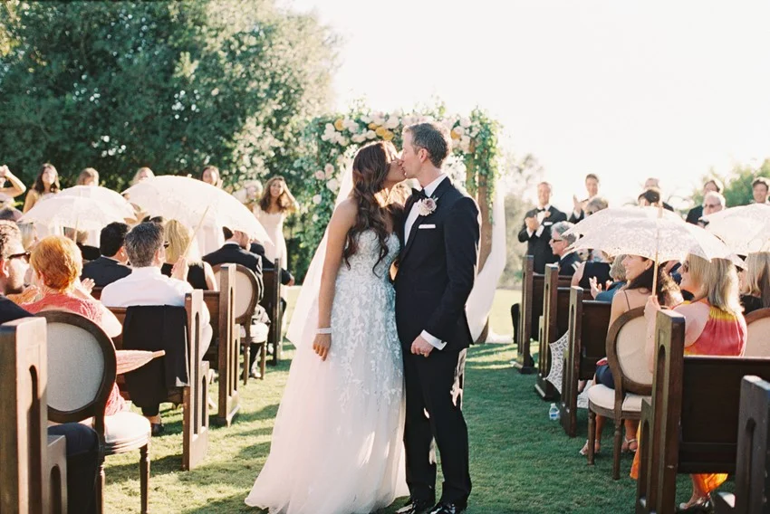 Romantic Outdoor Wedding Ceremony with Vintage Church Pews // Photography ~ Carmen Santorelli Photography