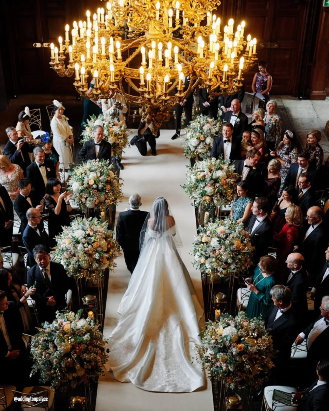 castle wedding venues in london aisle bride groom addingtonpalace