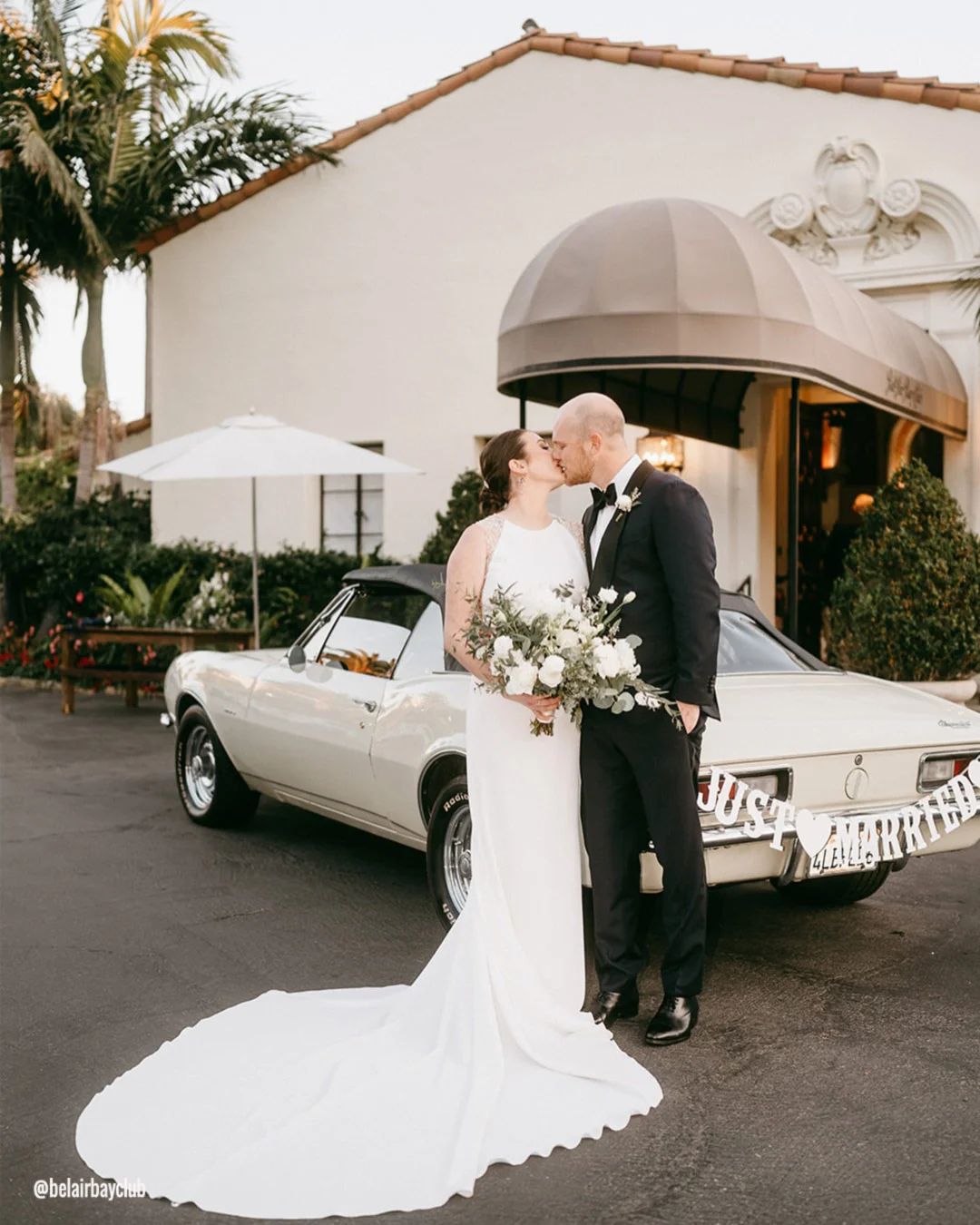 los angeles wedding venues bride groom outside belairbayclub