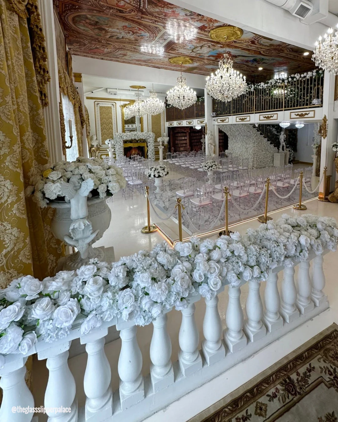 los angeles wedding venues hall stairs roses theglassslipperpalace