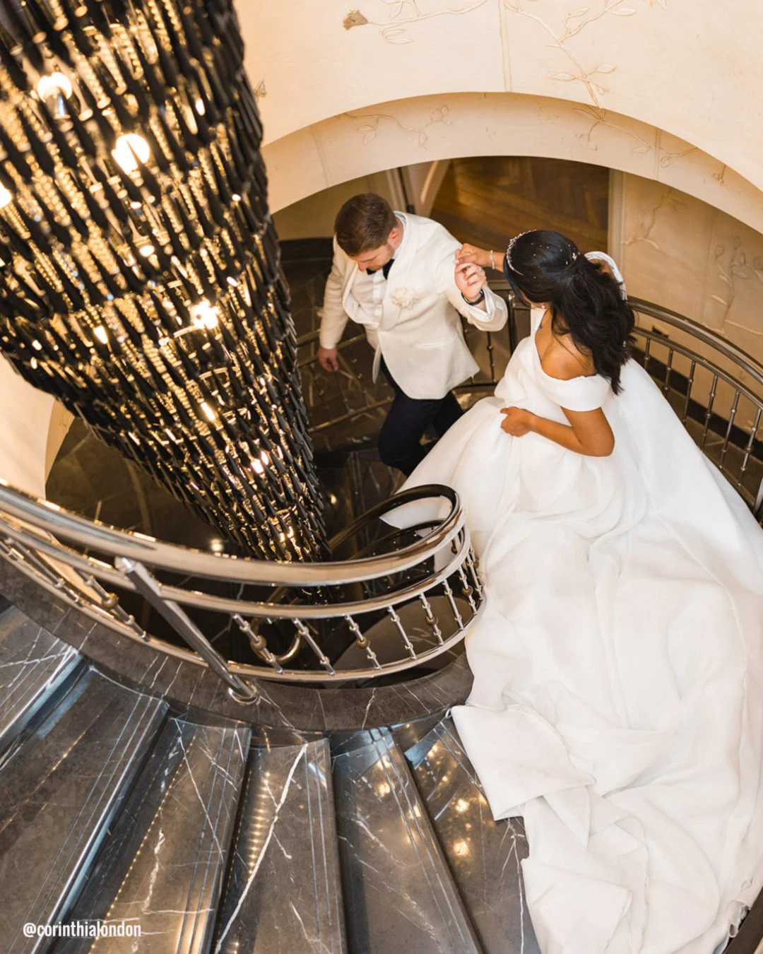 wedding venues in london stairs bride groom corinthialondon