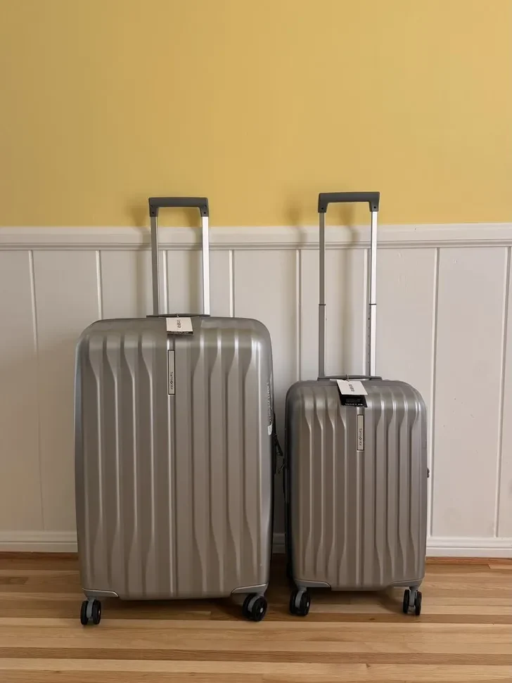 Samsonite UpLIFT hardside spinner luggage set, large checked piece and carry-on, in silver